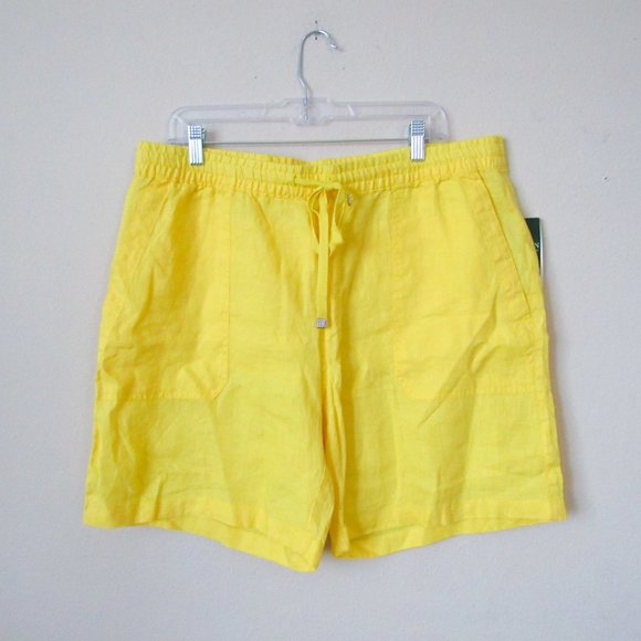 NWT! LAUREN RALPH LAUREN YELLOW LINEN SHORTS High waist adjustable Size-14